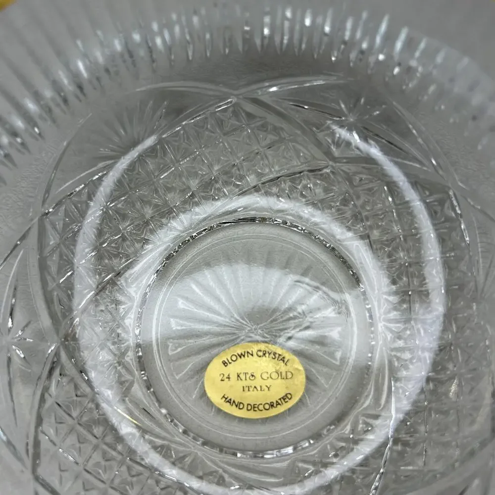 Vintage Italian Blown Crystal Dessert Bowls 24K Gold Trim - Set of 3